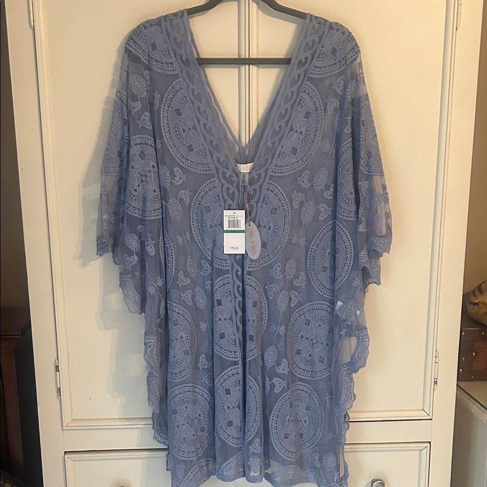 Elegant Blue Lace Swim Coverup